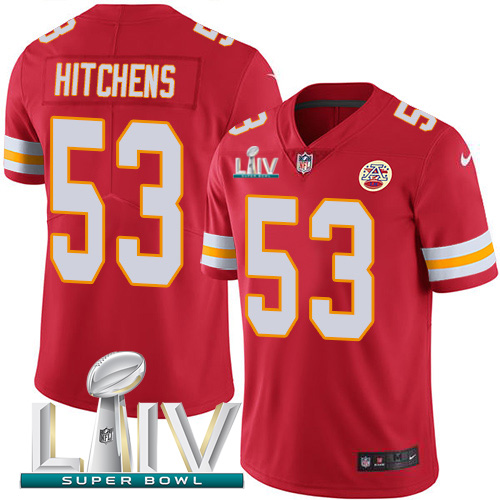 Kansas City Chiefs Nike 53 Anthony Hitchens Red Super Bowl LIV 2020 Team Color Youth Stitched NFL Vapor Untouchable Limited Jersey